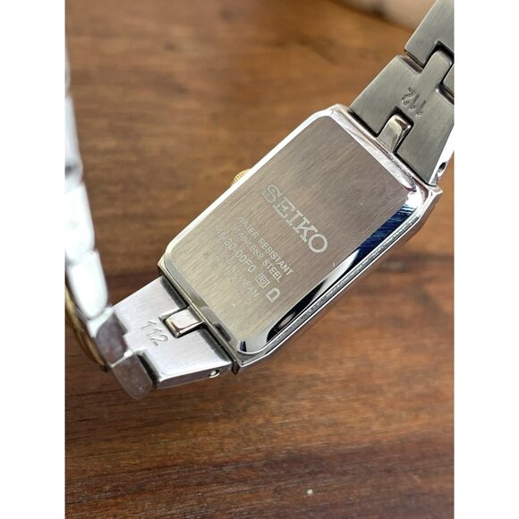 Seiko Women's Watch SWR044 Quartz Petite Tank Rectangle White Dial 2-Tone Steel - Picture 7 of 14